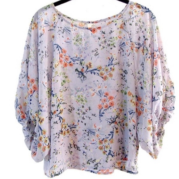 Lilac & Blue Chiffon Top w/ Dolman Sleeves - Picture 2 of 5